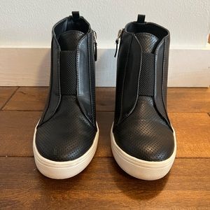 Black Leather Wedge Sneaker